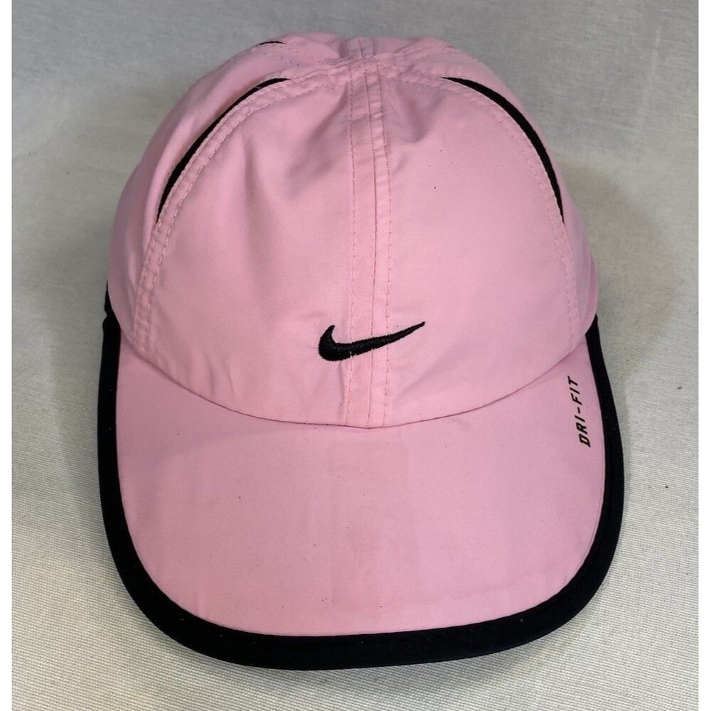 Nike Dri-Fit Hat Youth Cap Adjustable Pink Black Swoosh Running Golf OSFM 4/6X